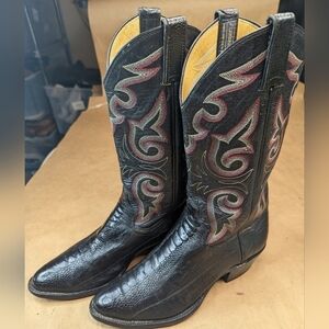 Panhandle Slim men's size 7.5D, women's sz 8.5Wide. Exotic Genuine Black Ostrich